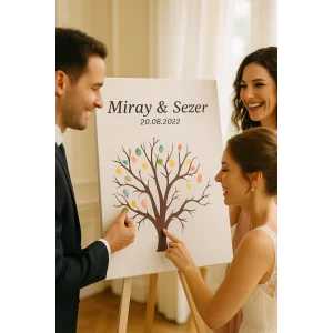 Kişiye Özel Parmak İzi Ağacı Kanvas Tablo 35x50 cm – Düğün & Doğum Günü Hatırası