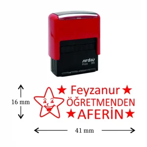 Öğretmen Aferin Kaşesi - Kişiye Özel Öğretmen Kaşesi - Kendinden Mürekkepli (1.6x4.1 cm Baskı Alanı) - Orta Boy