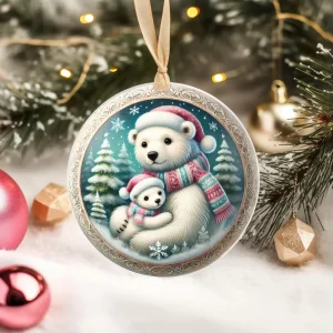 Yılbaşı Çam Ağacı Süsü - 3D Tasarımlı UV Baskılı - Kutup Ayısı