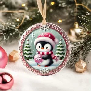 Yılbaşı Çam Ağacı Süsü - 3D Tasarımlı UV Baskılı - Penguen