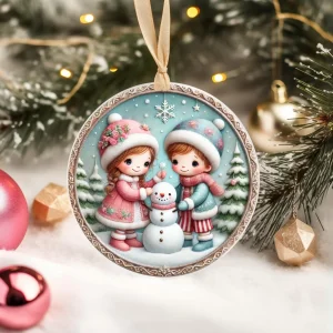 Yılbaşı Çam Ağacı Süsü - 3D Tasarımlı UV Baskılı - Çift ve Kardan Adam