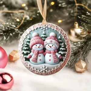 Yılbaşı Çam Ağacı Süsü - 3D Tasarımlı UV Baskılı - Kardan Adam ve Kadın