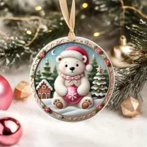 Yılbaşı Çam Ağacı Süsü - 3D Tasarımlı UV Baskılı - Kutup Ayısı