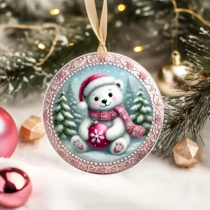 Yılbaşı Çam Ağacı Süsü - 3D Tasarımlı UV Baskılı - Kutup Ayısı