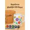 Kupa Boyama Seti - Kendin Boya Seramik Kupa (6 Renk Boya+Fırça) |Çocuk ve Yetişkinler İçin Hobi Seti