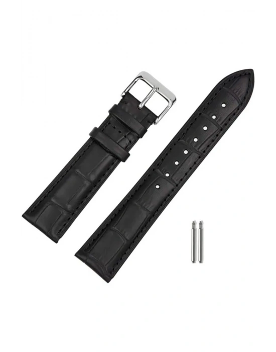Fossil Saat Uyumlu Croco Baskılı < 5 > Siyah Renk Deri Saat Kordonu Kayışı 22 Mm