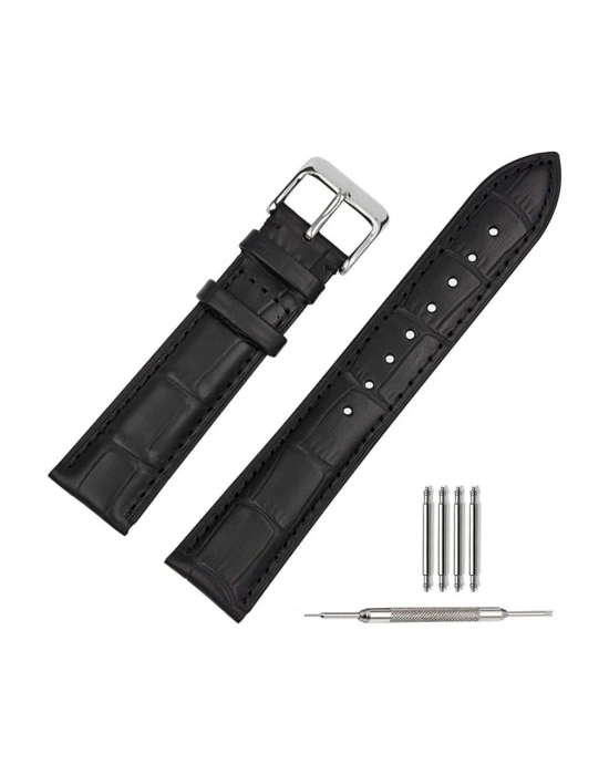 Fossil Saat Uyumlu Croco Siyah< 4 > Renk Deri Saat Kordonu Kayışı 24 Mm