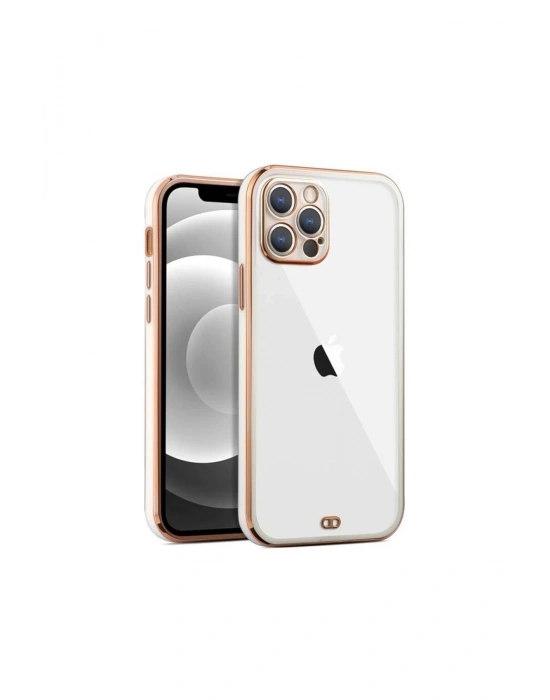 iPhone 14 Pro Max için Şeffaf Kılıf beyaz kenarlı rose