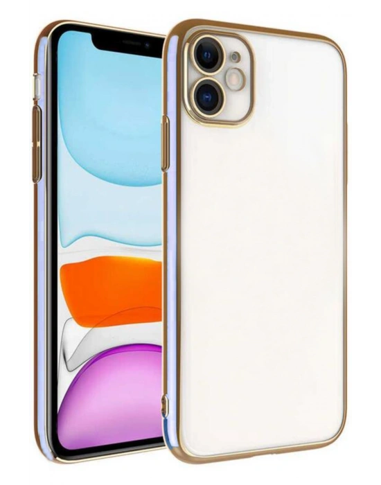 iPhone 11 Uyumlu Arka Kapak Kılıf Şeffaf Renkli Açık Mavi Kenarlı Rose