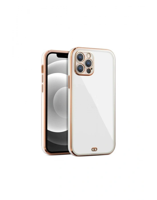iPhone 12 Pro Max Arka kapak Kılıf Beyaz kenarlı rose