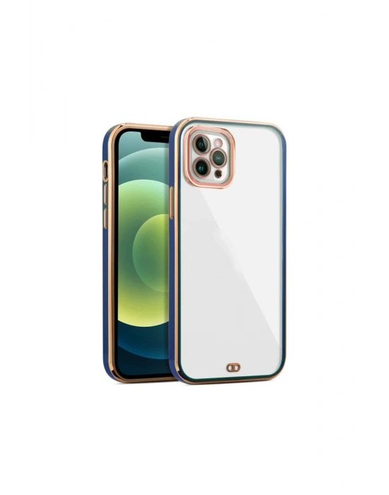 iPhone 11 Pro arka Kapak Kılıf Renkli Mavi kenarlı rose