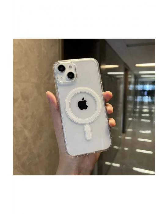 Phone 15 Promax Magsafe Destekli Kablosuz Şarj Uyumlu Şeffaf Silikon Kılıf