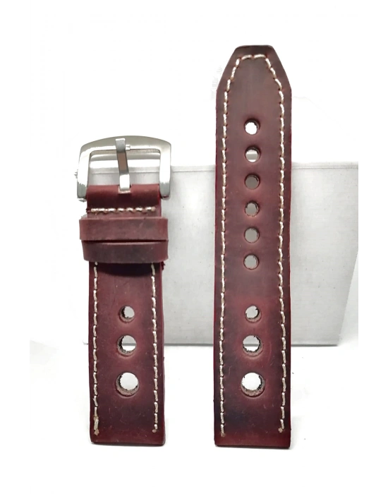Tissot & Fossil & Panaray  Uyumlu Crayz Hakiki  Deri  24 mm  bordo