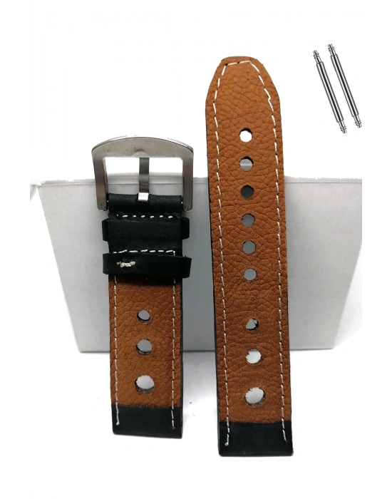 Tissot & Fossil & Panaray  Uyumlu Crayz Hakiki  Deri  24 mm   SİYAH