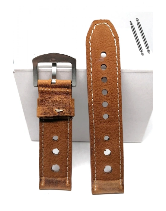 Tissot & Fossil & Panaray  Uyumlu Crayz Hakiki  Deri  24 mm   KOYU TABA