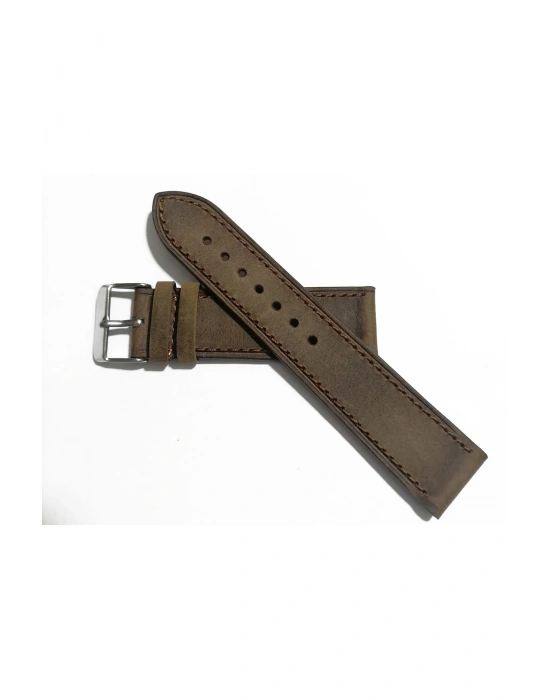 Fosil &Her Saate  Uyumlu Kahverengi Dikişli   22  mm  grizi  deri