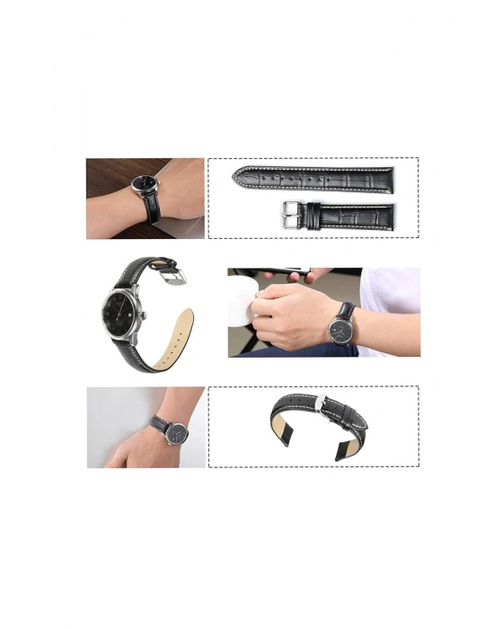 &Her Saate Uyumlu Hakiki  Dana  Derisi  Saat Kordonu 20   mm (  120 )  siyah beyaz dikişli