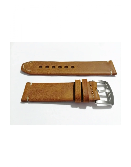 &Her Saate Uyumlu El Yapımı  Hakiki Grizi Deri Saat Kordonu 24  mm  (134)   taba  renk