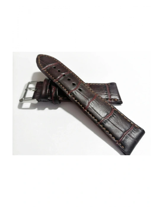 KAHVE  KROKO  DERİ  SAAT KORDONU 24 MM  HAKİKİ DERİ KAYIŞ(145)