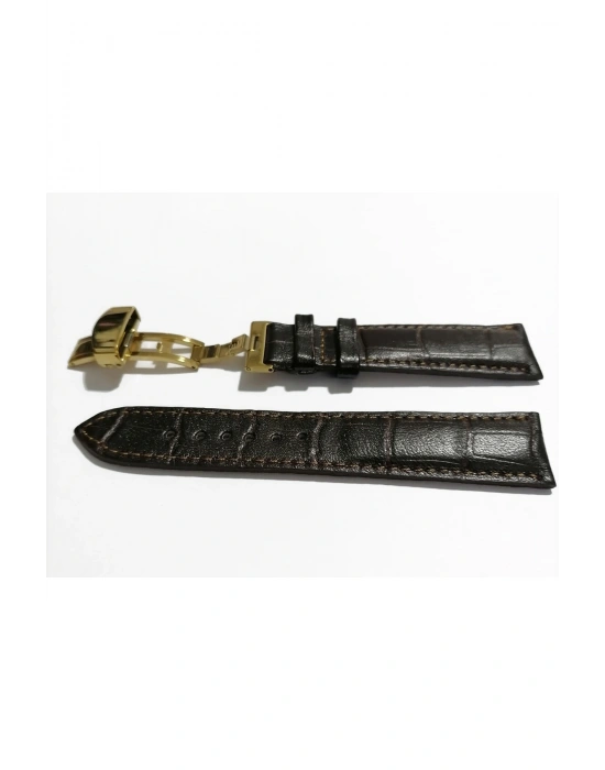&Hertür Saate &Uygun  Kelebek  Toka  24 MM  koyu kahve kordon   (187 ) altın toka