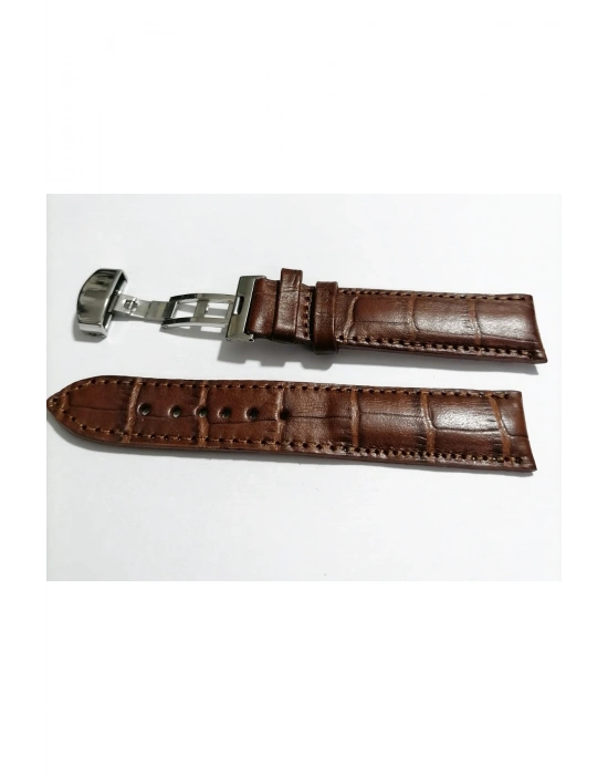 &hertür Saate &uygun  Kelebek  Toka 22 Mm  Kahve Kordon   (184 ) Gumuş   Toka