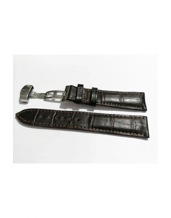 &Hertür Saate &Uygun  Kelebek  Toka 22 MM  KOYU kahve   Kordon(178)  gumuş  toka
