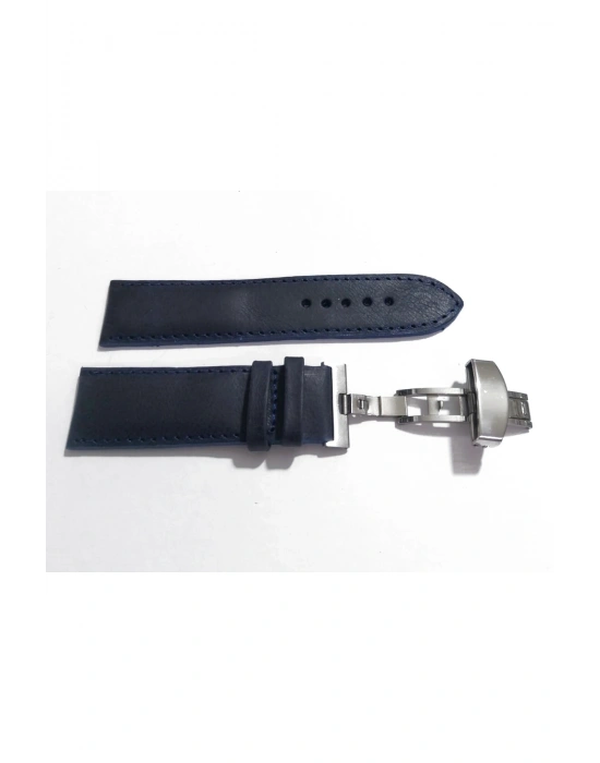 Her Saate Uygun Kelebek Toka 24 MM Deri (255) Uyumlu GUMUŞ TOKA MAVİ