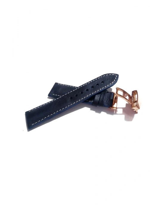 Her Saate Uygun Kelebek Toka 22 mm Hakiki Deri (234) ROSE TOKA MAVİ