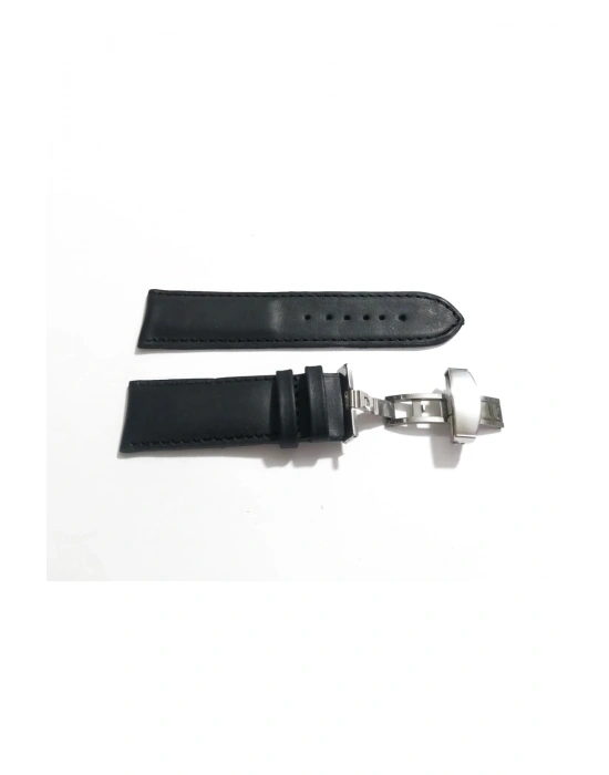 Her Saate Uygun Kelebek Toka 24 MM Hakiki Deri (256) GUMUŞ TOKA SİYAH