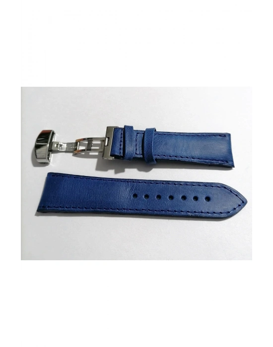 Her Saate Uygun Kelebek Toka 22 MM Hakiki Deri (280) gumus toka mavi