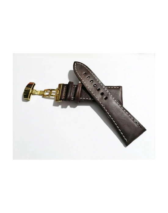 Her Saate Uygun Kelebek Toka 26 MM Hakiki Deri (282) altın toka kahve