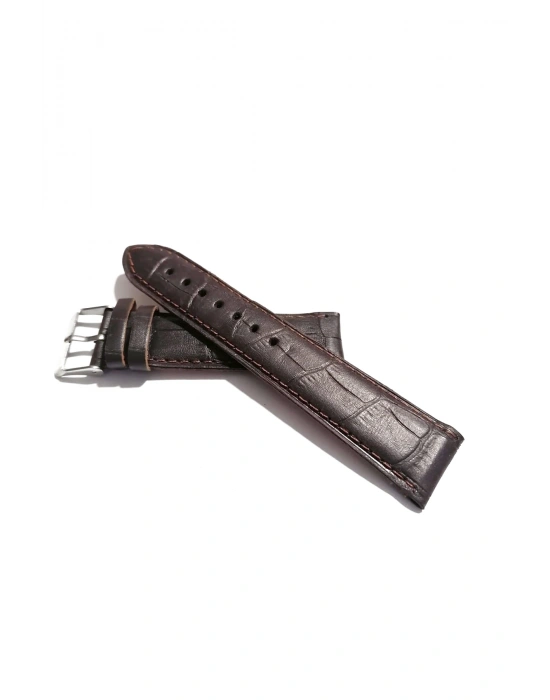 & Her Saate Uyumlu Hakiki Croco Deri Saat Kordonu 22 mm (296) kahverengi