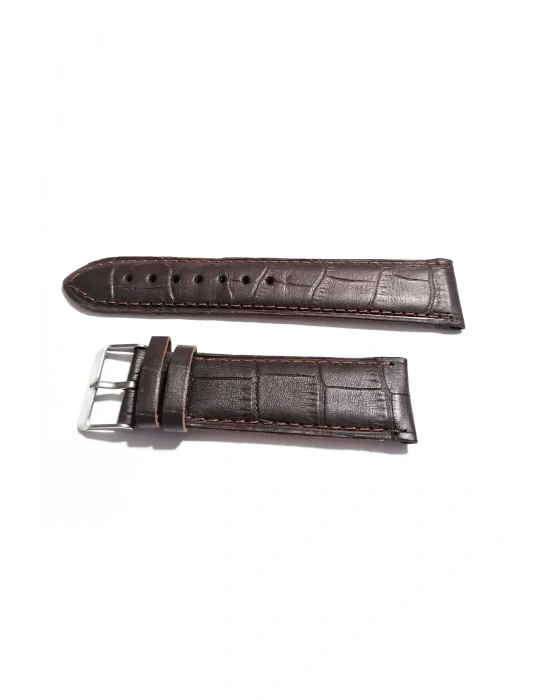 & Her Saate Uyumlu Hakiki Croco Deri Saat Kordonu 22 mm (296) kahverengi