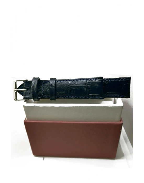 &Her Saate Uyumlu Hakiki Deri Saat Kordonu SİYAH MAT 20 mm ( 310 )