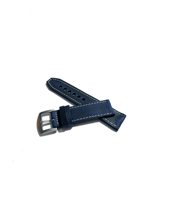 & Fosil & HER SAATE UYUMLU Greyzı Deri Saat Kordonu KOYU LAZİVERT 22 mm (385)
