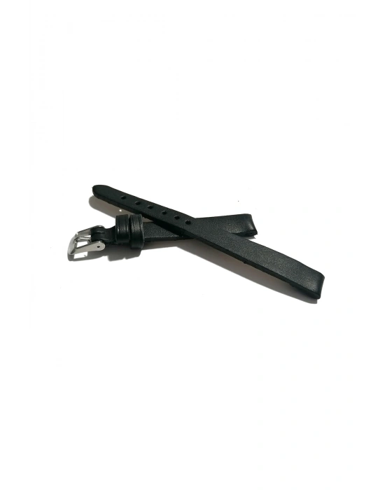 &Her Saate Uyumlu Hakiki Deri Saat Kordonu DÜZ SİYAH 10 mm ( 419 )