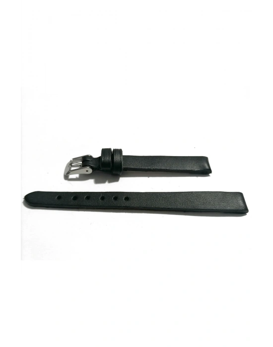 &Her Saate Uyumlu Hakiki Deri Saat Kordonu DÜZ SİYAH 10 mm ( 419 )