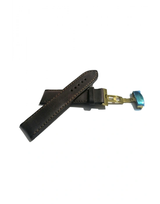 &Hertür Saate &Uygun Kelebek Toka 24 MM koyu kahverengı kordon (449 ) altın rengi toka
