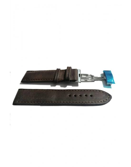 &Hertür Saate &Uygun Kelebek Toka 24 MM koyu kahverengı kordon (448 ) gumuş toka