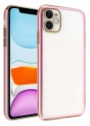 iPhone 11 arka Kapak Kılıf Şeffaf Renkli Pembe kenarlı rose