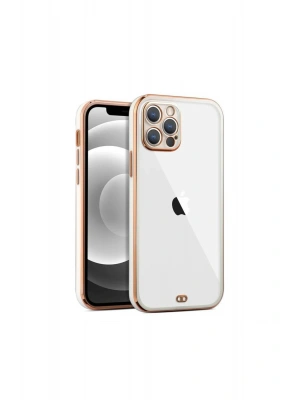 iPhone 14 Pro Max için Şeffaf Kılıf beyaz kenarlı rose
