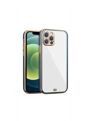iPhone 12 Pro Max Uyumlu Arka kapak Kılıf Mavi kenarlı rose