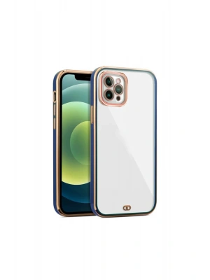 iPhone 11 Pro arka Kapak Kılıf Renkli Mavi kenarlı rose
