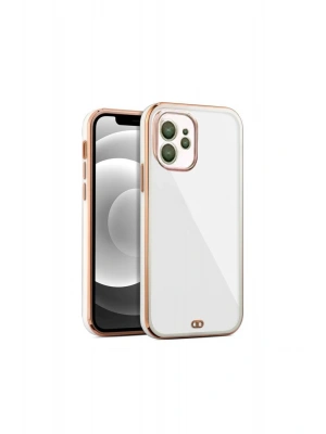 iPhone 12 arka Kapak Kılıf Beyaz kenarlı rose
