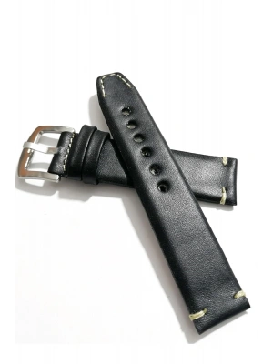 Her Saate Uygun  El Yapımı 24  mm Hakiki  Deri Kordon Siyah 24mm