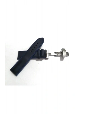 Her Saate Uygun Kelebek Toka 24 MM Deri (255) Uyumlu GUMUŞ TOKA MAVİ