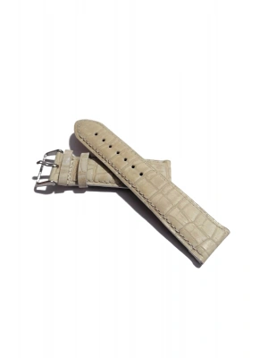 &Her Saate Uyumlu Hakiki Deri Saat Kordonu Krem 24 mm ( 323 )
