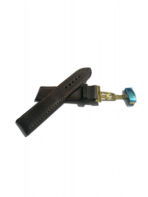 &Hertür Saate &Uygun Kelebek Toka 24 MM koyu kahverengı kordon (449 ) altın rengi toka