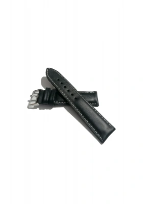 &Her Saate Uyumlu Hakiki Deri Saat Kordonu siyah beyaz dikişli 18 mm (485)