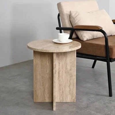 Cascade Modern Lüks Traverten Yuvarlak Sehpa